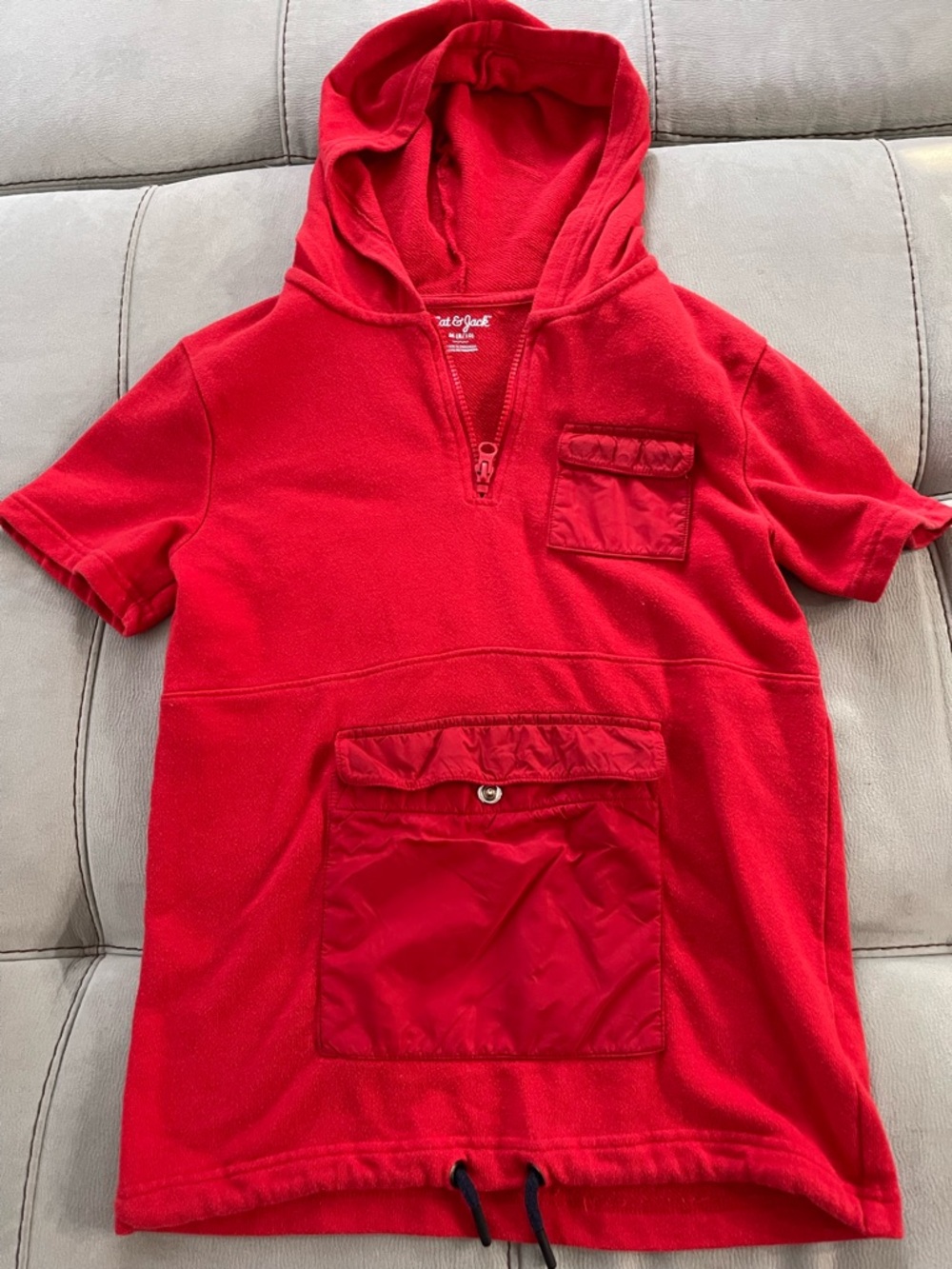Cat & Jack Red Short-Sleeve Hooded Pullover with Front Pockets